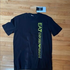Emporio Armani Black Short Sleeve Tee with Neon Green Side Logo